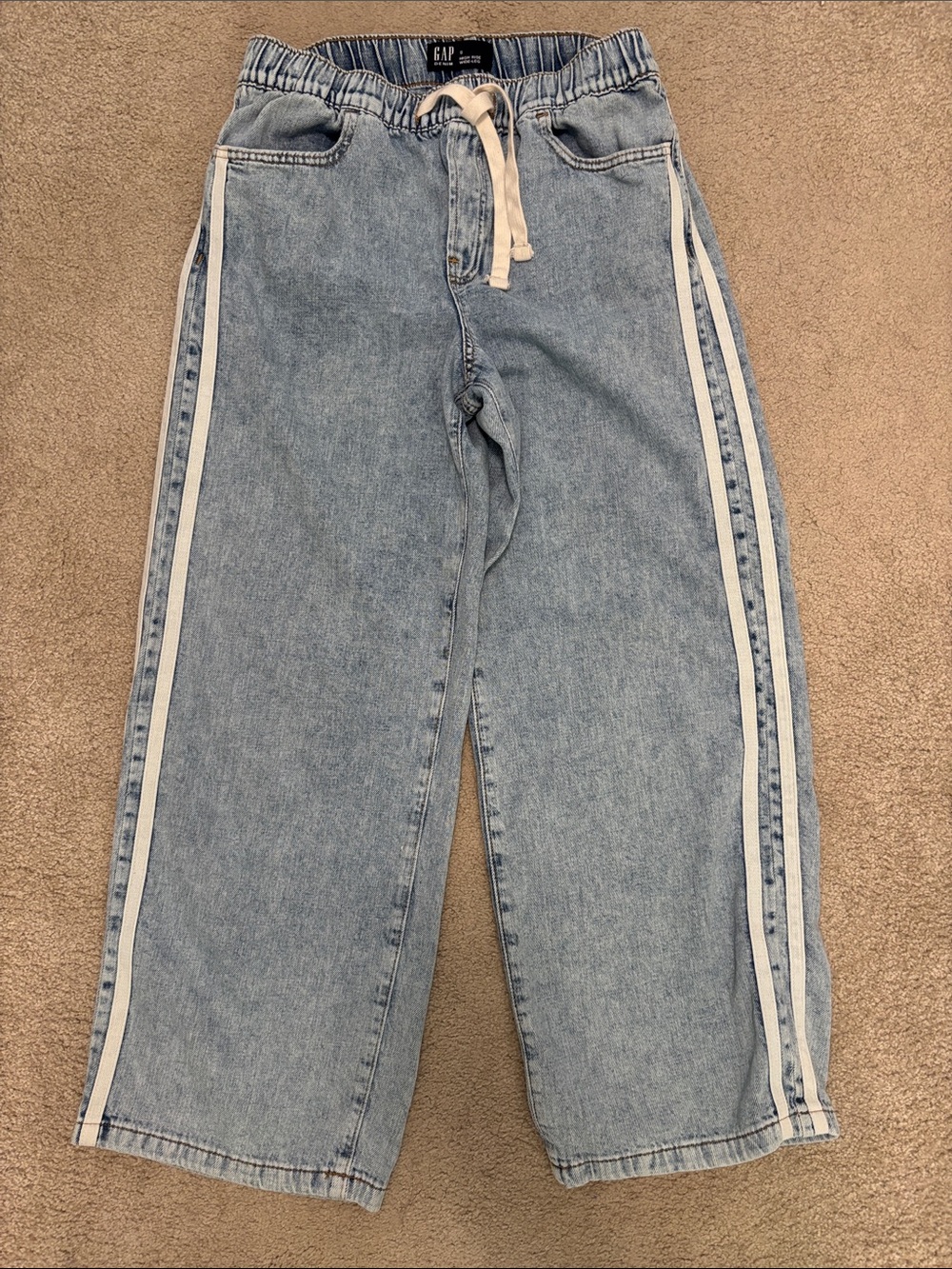 GAP Light Blue Denim Joggers with White Side Stripes